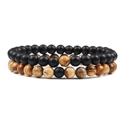 Black, White, and Natural Stone Couples Bracelet Set