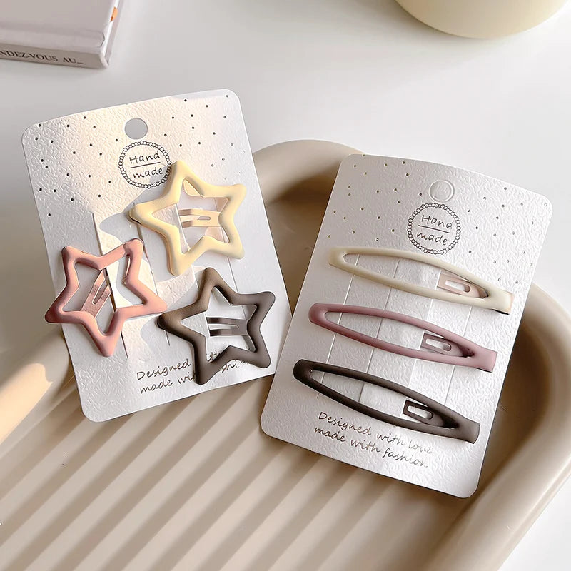 3/6 Pcs/Set Women Girls Fashion Coffee Color Geometric Stars Ornament Hair Clips Adult Sweet Hairpins Female Hair Accessories