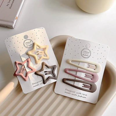 3/6 Pcs/Set Women Girls Fashion Coffee Color Geometric Stars Ornament Hair Clips Adult Sweet Hairpins Female Hair Accessories
