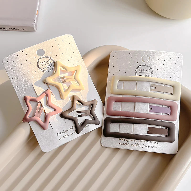 3/6 Pcs/Set Women Girls Fashion Coffee Color Geometric Stars Ornament Hair Clips Adult Sweet Hairpins Female Hair Accessories
