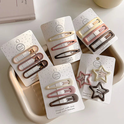 3/6 Pcs/Set Women Girls Fashion Coffee Color Geometric Stars Ornament Hair Clips Adult Sweet Hairpins Female Hair Accessories