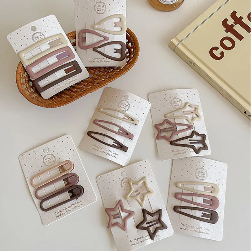 3/6 Pcs/Set Women Girls Fashion Coffee Color Geometric Stars Ornament Hair Clips Adult Sweet Hairpins Female Hair Accessories