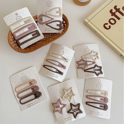 3/6 Pcs/Set Women Girls Fashion Coffee Color Geometric Stars Ornament Hair Clips Adult Sweet Hairpins Female Hair Accessories