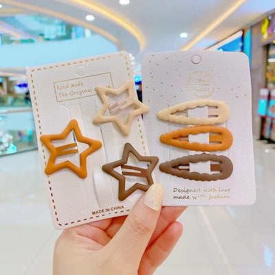 3/6 Pcs/Set Women Girls Fashion Coffee Color Geometric Stars Ornament Hair Clips Adult Sweet Hairpins Female Hair Accessories