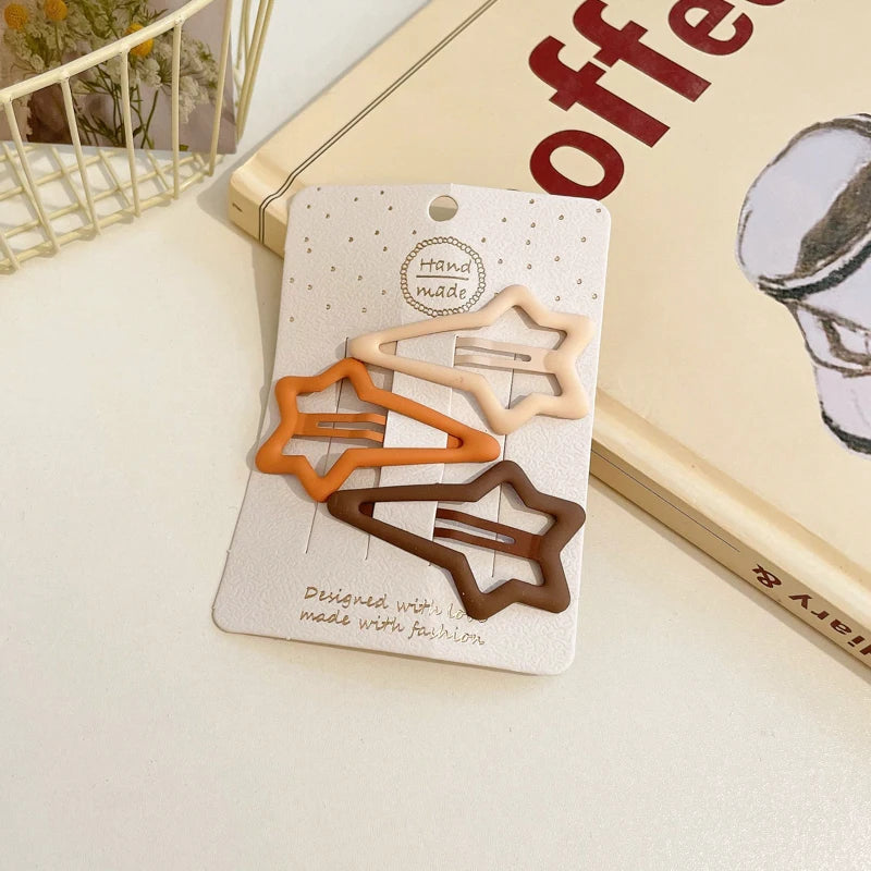 3/6 Pcs/Set Women Girls Fashion Coffee Color Geometric Stars Ornament Hair Clips Adult Sweet Hairpins Female Hair Accessories