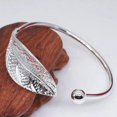 Sterling Silver Adjustable Open Leaf Hair Cuff Bracelet